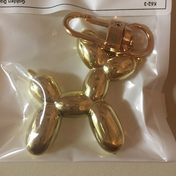 Metallic Gold Cartoon Balloon Dog Keychain Cute Key Ring Purse Bag  Clip New - Picture 3 of 3